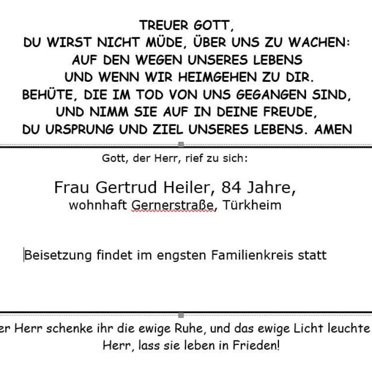 Aushang Gertrud Heiler