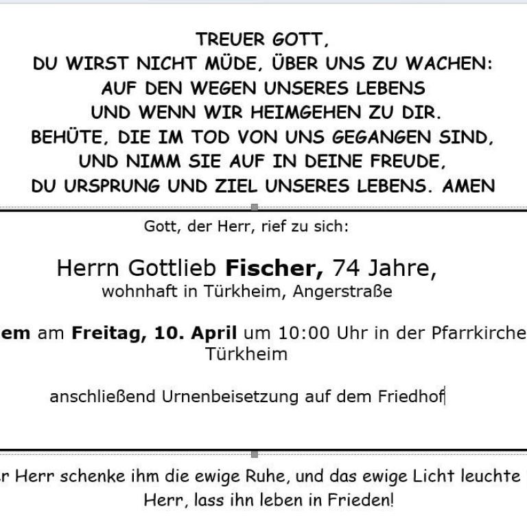 Aushang Gottlieb Fischer