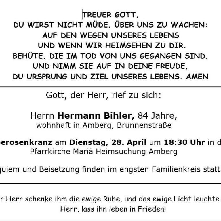 Aushang Hermann Bihler Am