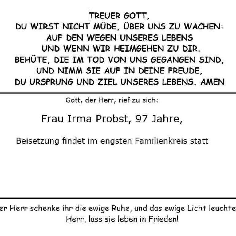 Aushang Irma Probst