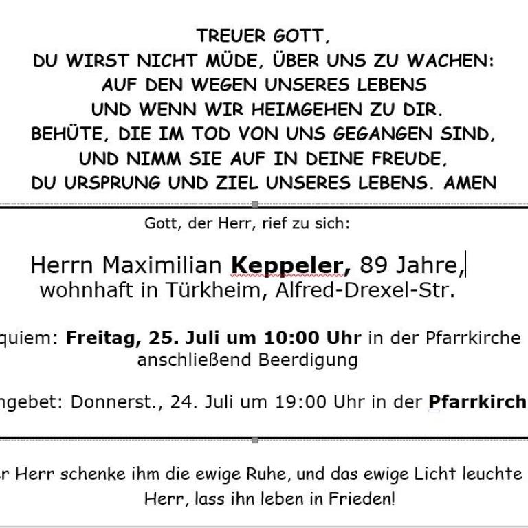 Aushang Keppeler Max