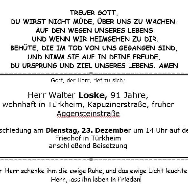 Aushang Walter Loske 11.12.25