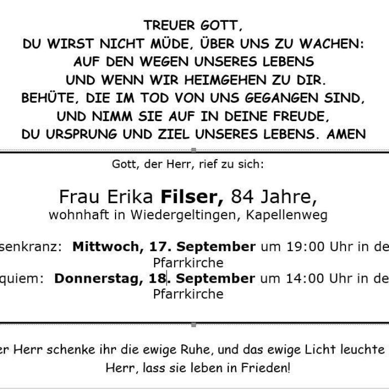 Aushang Erika Filser