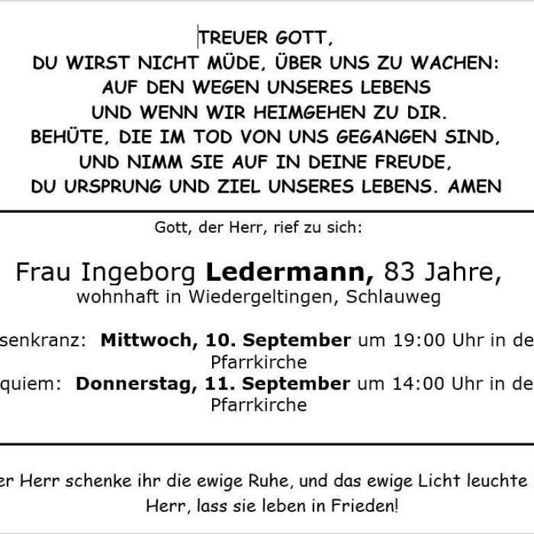 Aushang Ingeborg Ledermann