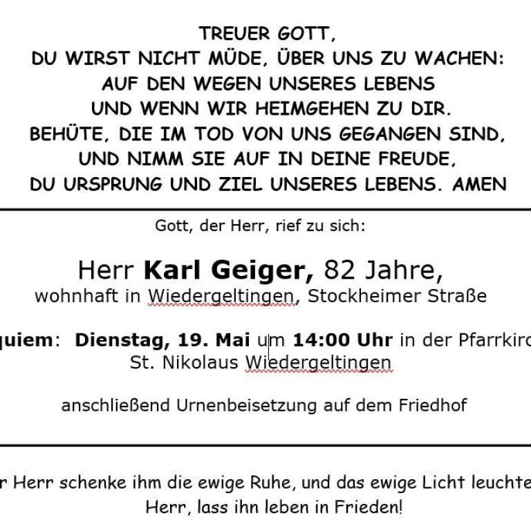 Aushang Karl Geiger Wi