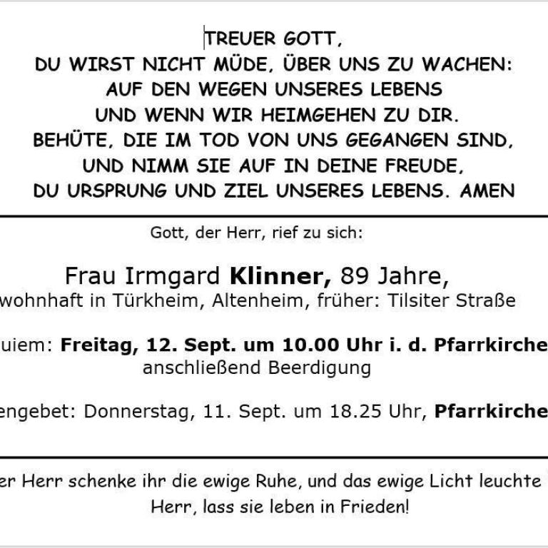 Aushang Klinner 12.9.