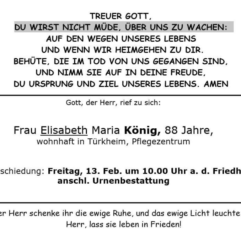 Aushang Maria König