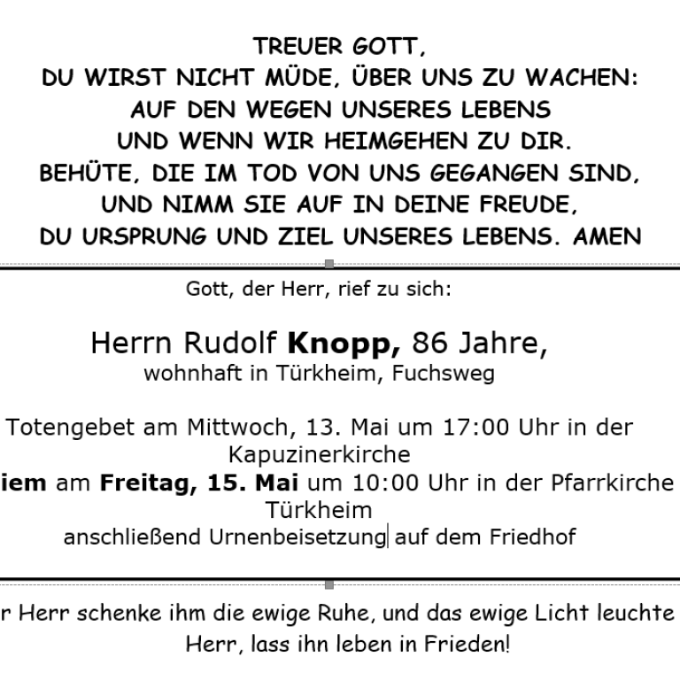 Aushang Rudolf Knopp Tü