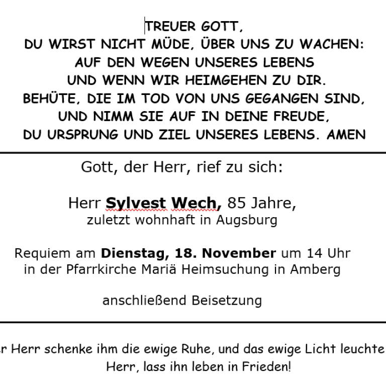 Aushang Sylvest Wech