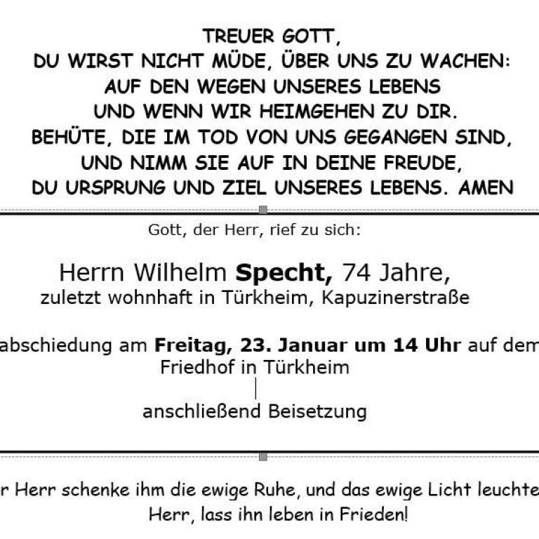 Aushang Wilhelm Specht 23.01.